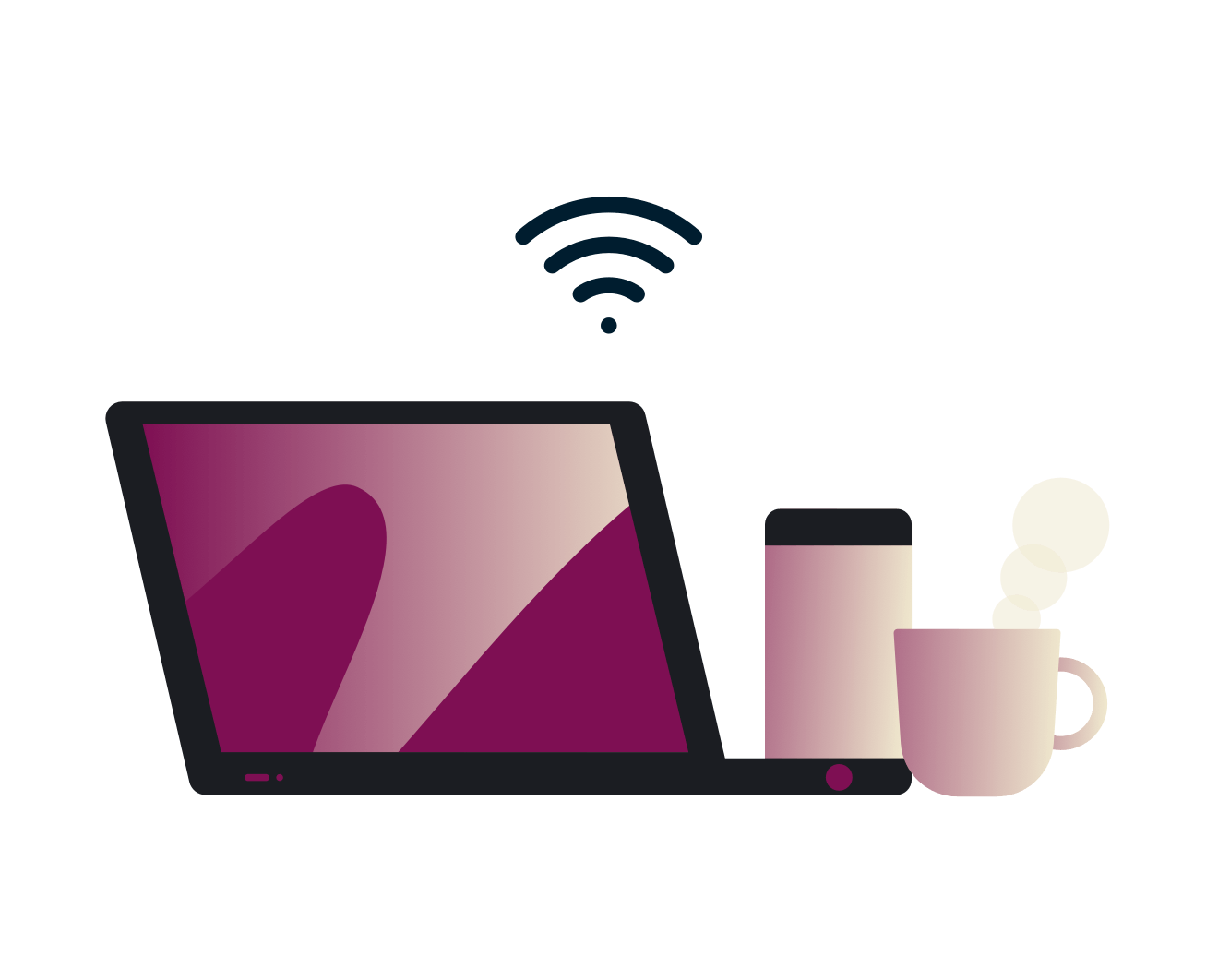 Бъдете защитени при ползване на обществен Wi-Fi: използване на лаптоп в кафене.