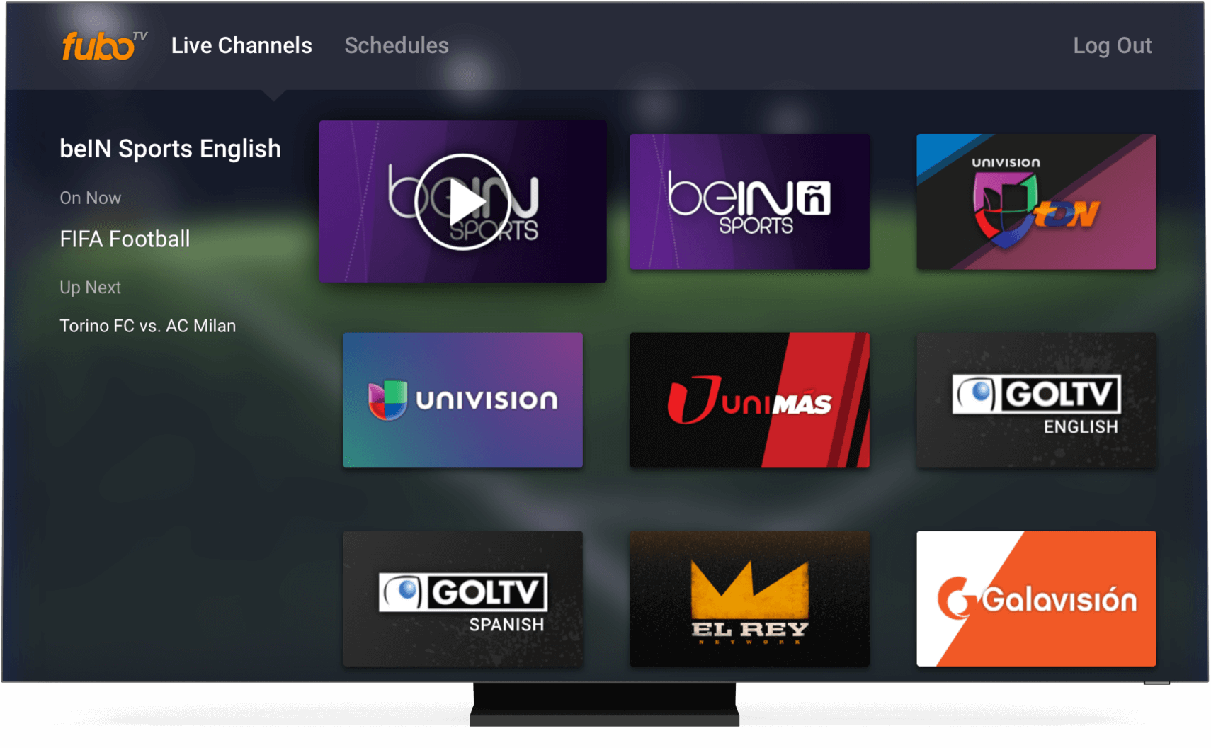Ekran gł&oacute;wny fubo TV na smart TV.